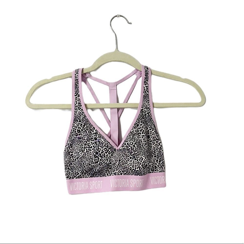 Victoria’s Secret The Player Lavender Leopard Strappy Back Sports Bra Size XS